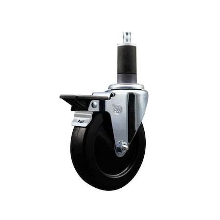 Service Caster 5'' Soft Rubber Swivel 1-1/4'' Expanding Stem Caster with Brake SCC-EX20S514-SRS-PLB-114